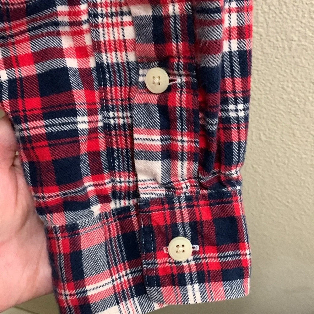 J Crew Plaid Flannel Button Down Shirt Men’s Size XL Red White Blue Cotton